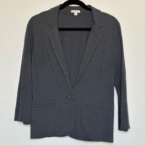 Nordstrom Caslon Gray Knit Blazer Jacket‎ Cardigan one Button Women M Cotton